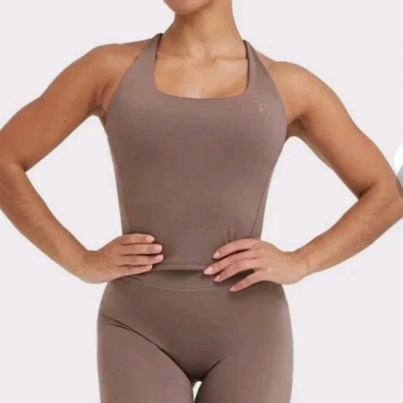Oner Timeless Square Neck Mid Tank Top Cool Brown Medium Euc Built In Bra Square - Picture 7 of 8